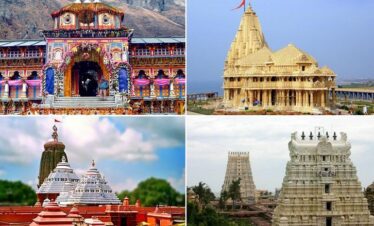 A collage of famous religious temples in India showcasing diverse architectural styles and cultural heritage.